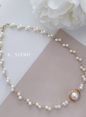 法式复古编织珍珠项链 鸟巢 美国进口14k 宫廷风 浪漫 仙女 公主