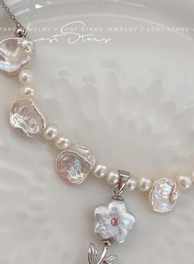 花与天然花瓣珍珠项链