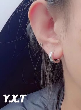 简约925纯银男小众冷淡耳环窄圈