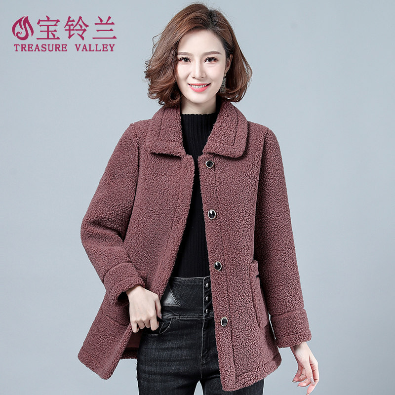 中老年女装羊剪绒大衣妈妈装春秋季 宝铃兰中老年女装