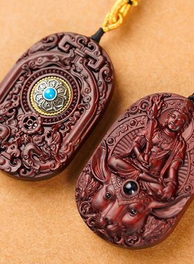 紫檀12生肖开运不动明王鸡吊坠本命年佛牌项链礼物文殊菩萨兔挂坠