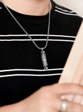 千叶泰银楞严咒吊坠挂件民族风随身金刚杵男项链六字真言嘎乌盒