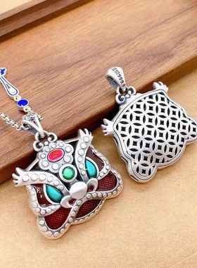 镀银99复古饰品男女吊坠低温烤蓝醒狮中国风个性小众简约项链挂件