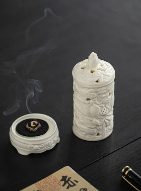 创意陶瓷荷花迷你小香炉家用室内茶道书房小盘香炉禅意香薰炉摆件