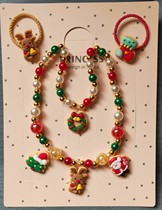 New Children Christmas Necklace Bracelet Hair Loops Suit Baby Girl Holiday Jewellery Small Princess Ornaments Gift