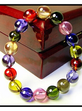 天然色七彩锆石圆珠多彩礼物情侣