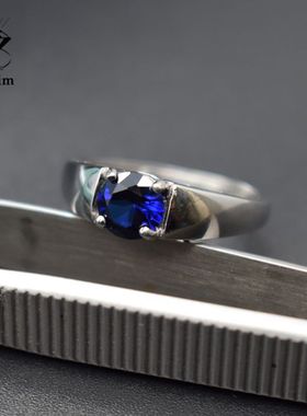 925银蓝宝石圆形戒指男女同款