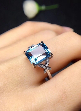 纯银海蓝宝石托帕石S925锆石戒指