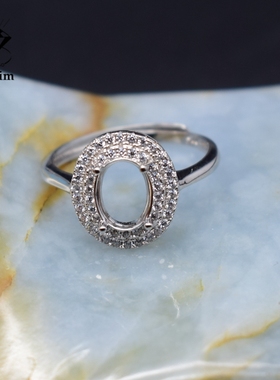 女士925银双圈钻戒指银托