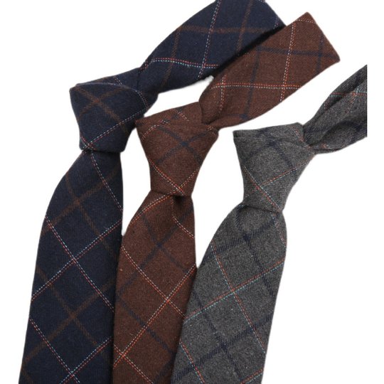 男士仿羊毛领带6CM窄款复古英伦欧美风休闲商务手打格子花纹