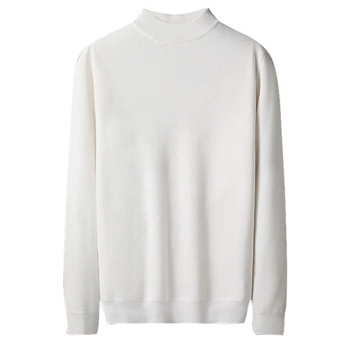 Шерстяной белый демисезонный свитер, приятная телу шерстяная трикотажная рубашка, высокий воротник, увеличенная толщина