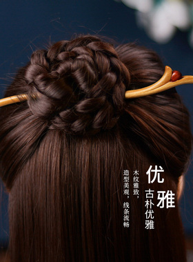 绿檀手工发簪古典日常木质