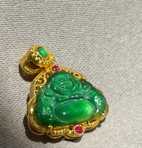 (Mugs Gerry) 18k full of green emerald Buddha pendants