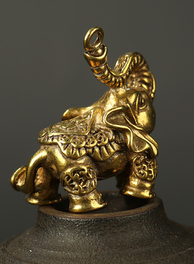 丛林豹黄铜实心象挂件手把铜器摆