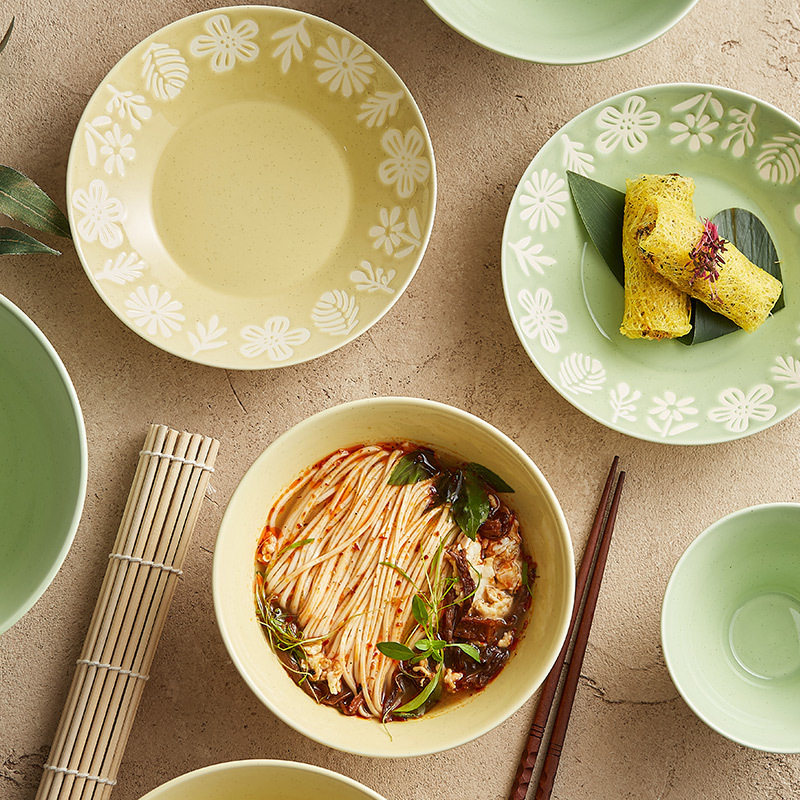小森林陶瓷碗盘套装家用网红创意汤碗浮雕盘子高颜值米饭碗餐具组,淘宝优惠券,粉丝福利购,淘宝优惠卷