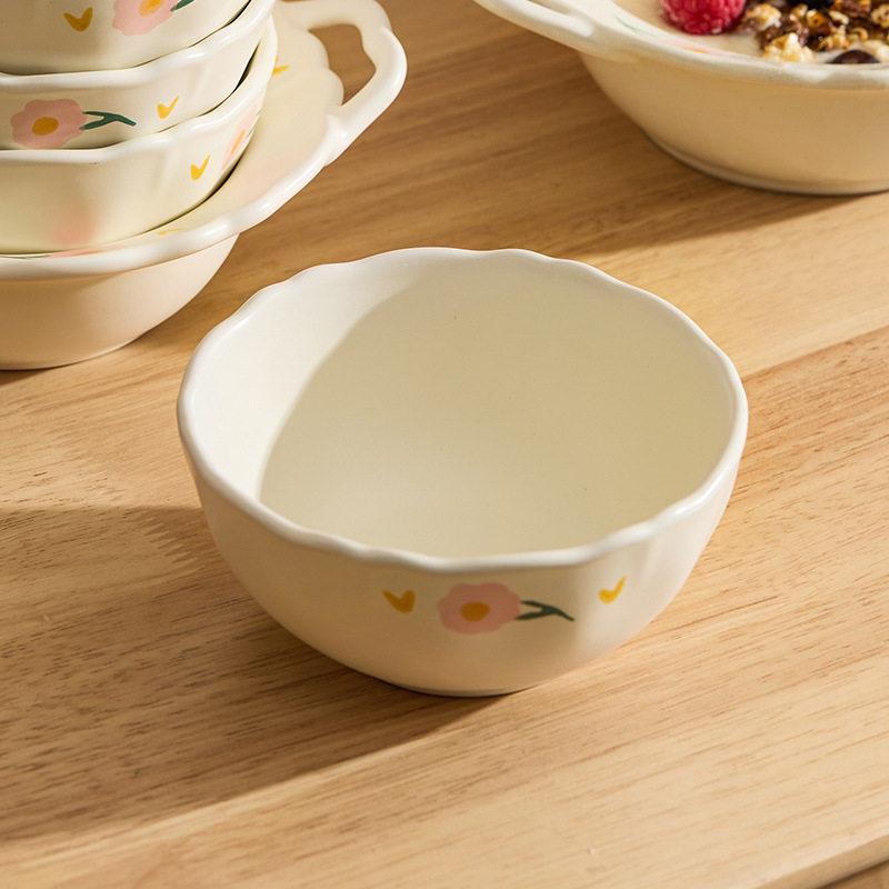 芍药花边陶瓷碗盘餐具米饭碗双耳汤碗家用早餐酸奶碗高颜值沙拉碗,淘宝优惠券,粉丝福利购,淘宝优惠卷