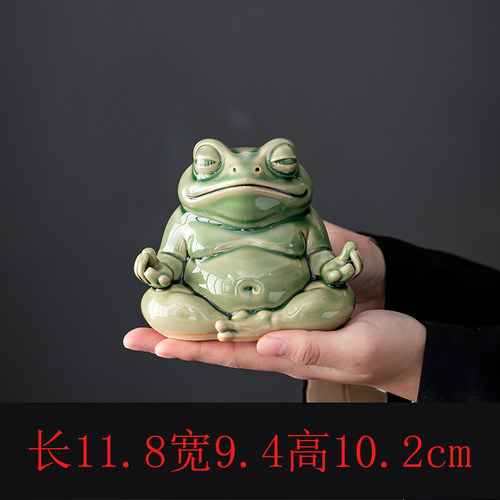 青釉禅心蛙茶宠摆件手工陶瓷青蛙茶桌装饰品茶具配件 - 图3