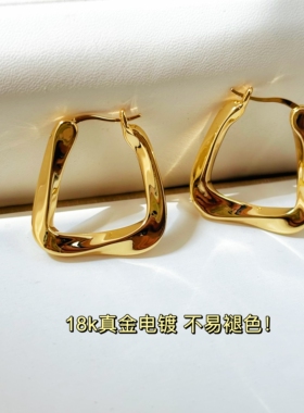 celi秋冬冷淡风金属金色耳环不规则三角形夸张耳饰高级感防过敏女