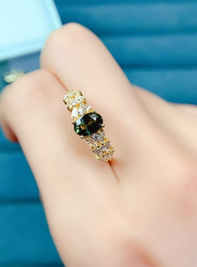 925纯银镀金天然山东昌乐蓝宝石戒指AAA级5*7火彩活口款璀璨