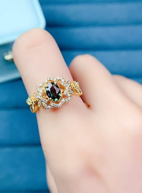 925纯银镀金天然山东昌乐蓝宝石戒指活口款AAA5*7王妃款