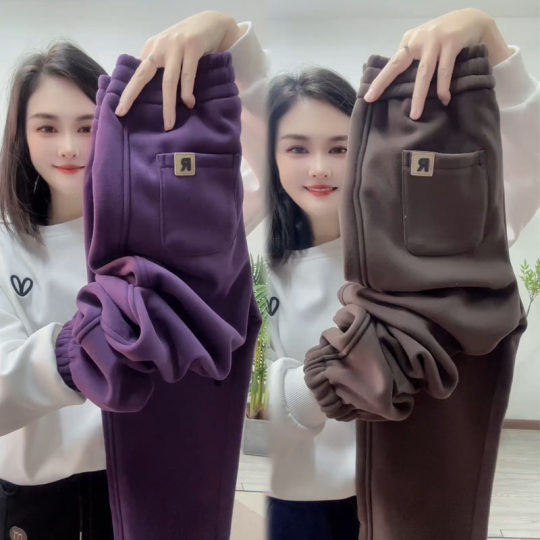 2025冬季新款加绒加厚休闲裤女高腰宽松哈伦裤百搭时尚保暖运动裤