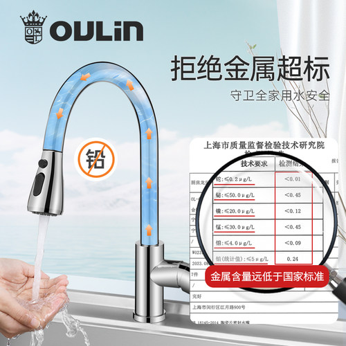 包拆装欧琳厨房水龙头洗菜盆冷热二合一伸缩抽拉式万向防溅水龙头 - 图1