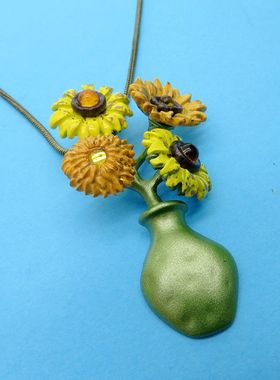 欧美植物花卉向日葵绿色项链