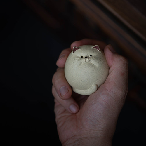 宜兴紫砂茶宠 摆件 盖置 小雕塑 可爱把玩件 胖猫 礼物礼品装饰品 - 图1