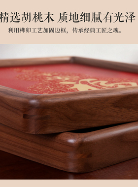 百福铜雕摆件胡桃木边框天官赐福装饰摆件办公室桌面摆设客厅玄关