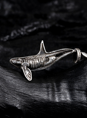 原创鲸鱼吊坠骷髅纯银复古项链