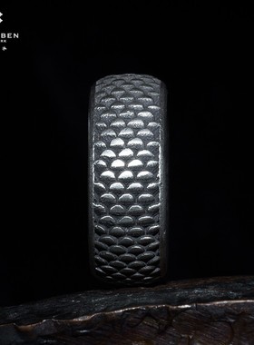 白木黑冰原创设计银戒男嘻哈戒指