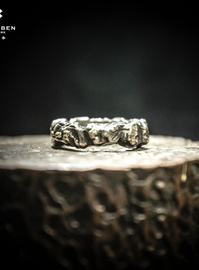 白木黑冰2021原创机理手工铜十字架S925纯银开口复古戒