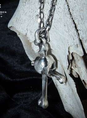 原创十字架吊坠纯银霸气骷髅项链