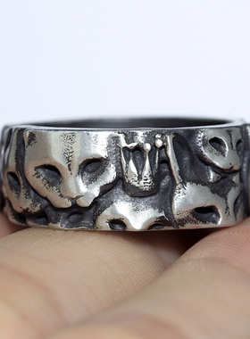 白木黑冰原创设计小猫男开口戒指