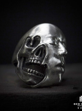 白木黑冰原创设计手工男银戒指