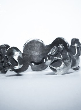 原创纯银骷髅戒指开口可调节