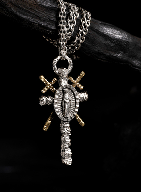 白木黑冰925银双十字架情侣项链