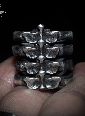 白木黑冰原创设计肋骨男骨头戒指