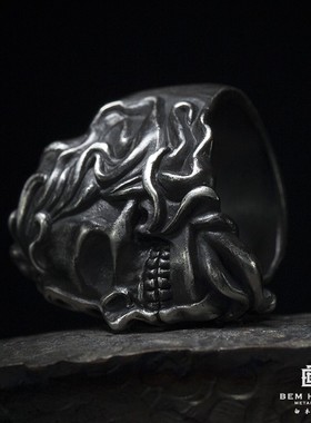 原创手工银饰朋克骷髅戒指