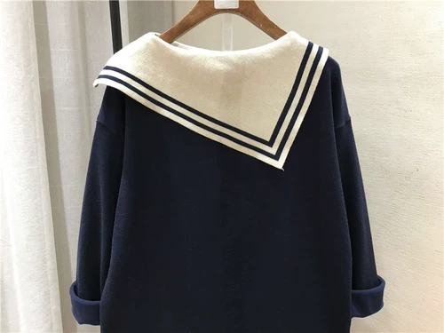 Военно-морской сверхдлинный длинный свитер, платье, длина макси, в западном стиле