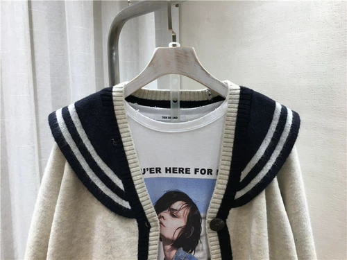 Шерстяной осенний военно-морской мультяшный лонгслив, свитер, кардиган