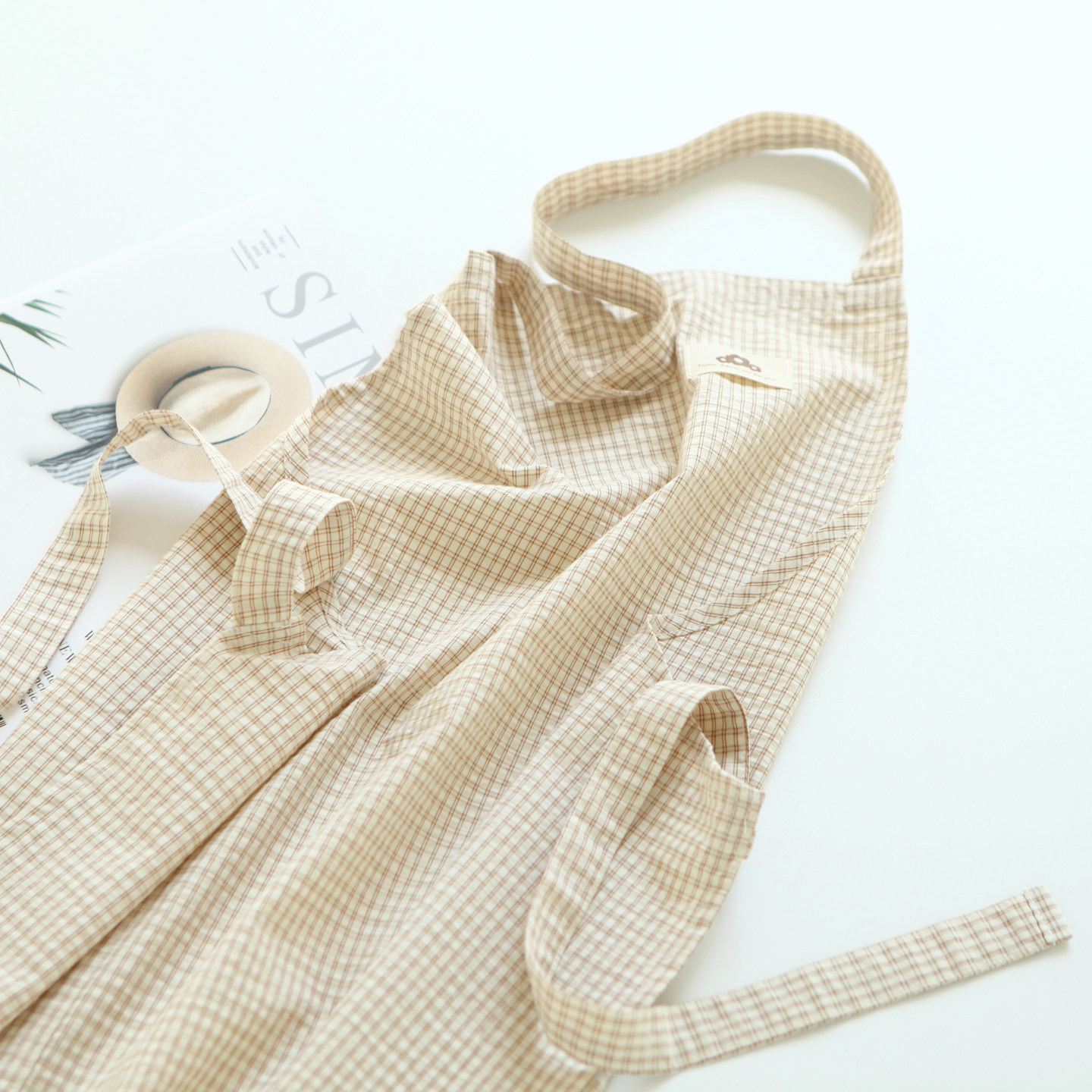 5506文艺复古风纯棉条纹格子围裙套装日系百搭厨房围腰男女通用,淘宝优惠券,粉丝福利购,淘宝优惠卷