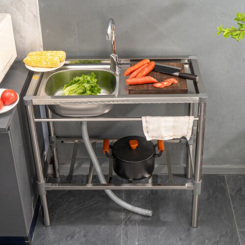 厨房不锈钢水槽带操作台平台洗菜水池洗手盆家用一体台面单槽双槽 - 图2