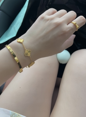 古法黄金包银一体镭射幸运草手链