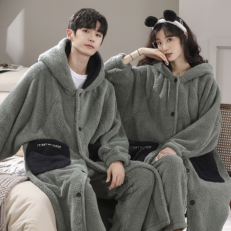 秋冬季可爱加绒加长款珊瑚绒睡衣 muzihome睡袍/浴袍