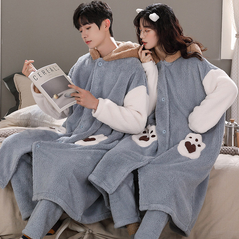 秋冬季可爱加绒加长款珊瑚绒睡衣 muzihome睡袍/浴袍