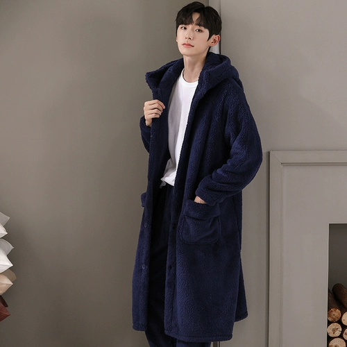 Мультяшная демисезонная коралловая пижама, бархатный флисовый мужской банный халат, фланелевый комплект, увеличенная толщина