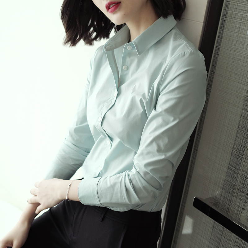 新款上衣 立领纯色绿色衬衫女士长袖衬衣早春装 经典不败修身 2019 新款上衣 立领纯色绿色衬衫女士长袖衬衣早春装 经典不败修身 2019