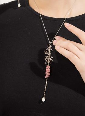NISHINE/倪上设计原创设计师首饰 情人泪系列粉色珍珠银项链吊坠