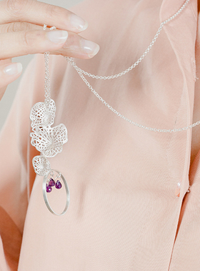 原创设计师925银水滴挂件项链